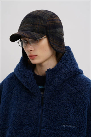 [MASONPRINCE] Wool Plaid Baseball Earflap Hat