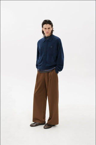 [MASONPRINCE] Layered Polo Collar Wool Blend Knit Cardigan