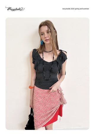 [NECY] Shirring Flow Sleeve Slim Top
