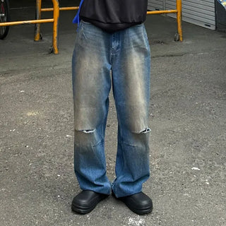 Distressed Washed Denim Pants