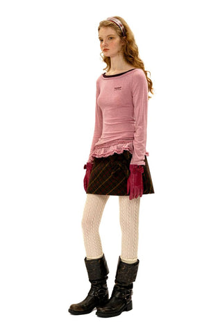 [Moromoro2] Off-Shoulder Ruffle Hem Long Sleeve  Top
