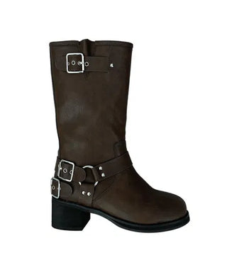Biker mid-heel boots