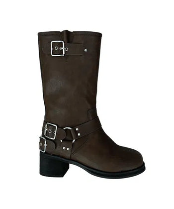 Biker mid-heel boots