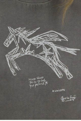 [Monterest] Unicorn Print Slim Fit Cropped Tee