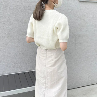 Puff-sleeve round knit