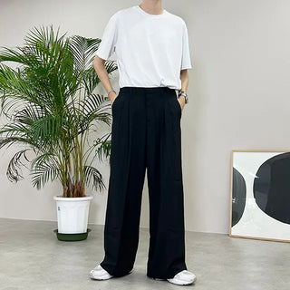 high waist pintuck wide slacks