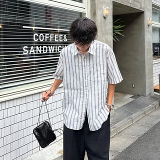 Stitch stripe short-sleeved shirt
