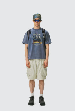 [Monterest] Washed Cotton Racing Print T-Shirt