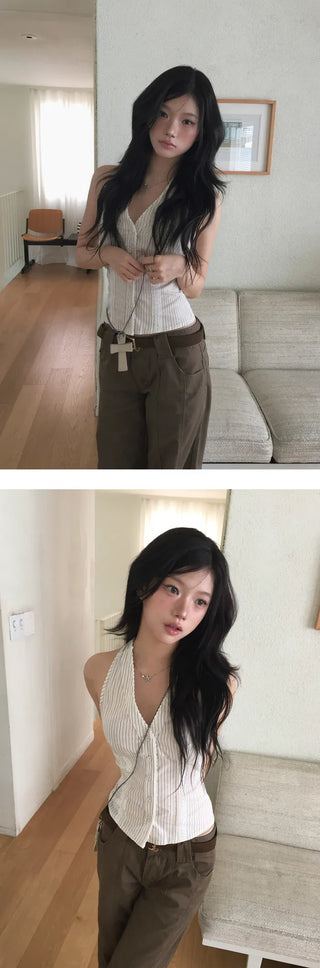 Free Halter Stripe Blouse - 2 Colors