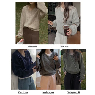 (Over 10,000 sold) V-neck knit - 5 colors