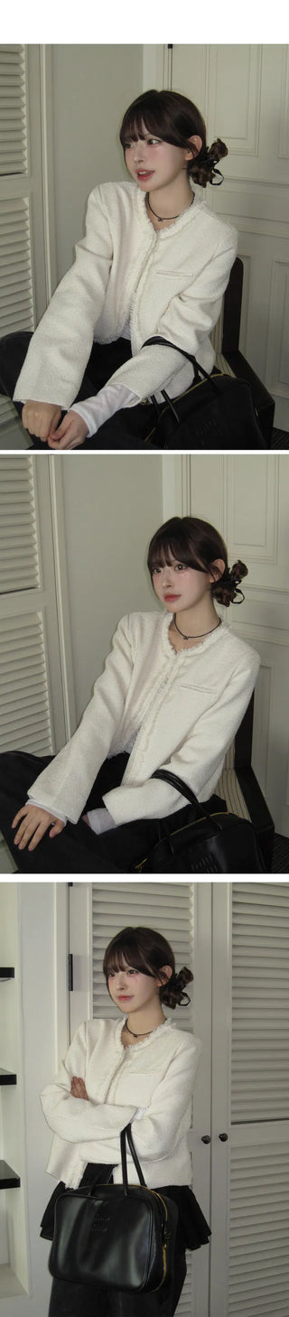 Rudy Round Neck Zip-Up Surgical Tweed Jacket - 2 Colors