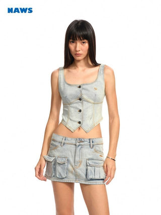 [NOTAWEAR] Ceramic Washed Stretch Denim  Vest