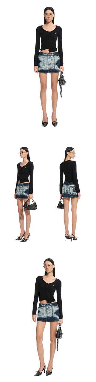 [NOTAWEAR] Washed Denim Low-Rise Mini Skirt