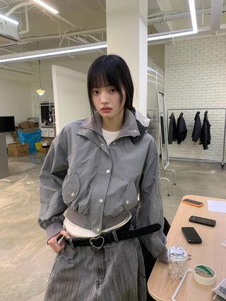 NEVERSEEZ Cropped Ribbed Flight Jacket