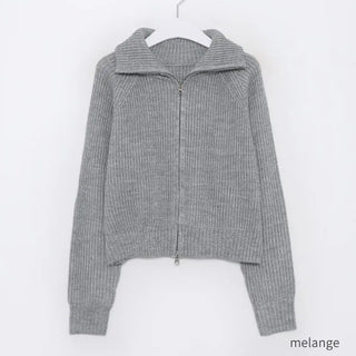 High-neck zip-up cardigan