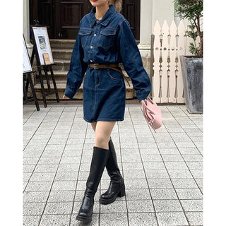 Belted denim dress