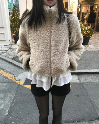 high neck fur zip-up (3color)