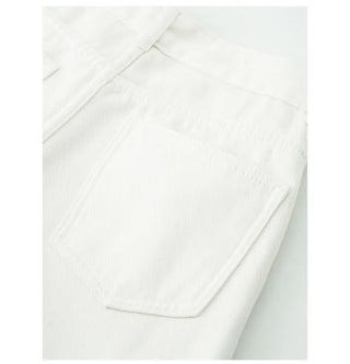 White wide-leg straight pants with brushed lining