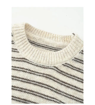 Striped round neck knit faux shawl set