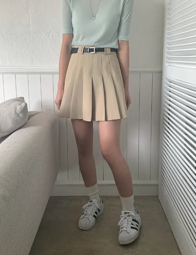 [Belt set] Basic Shirred Pleated Tennis Skirt