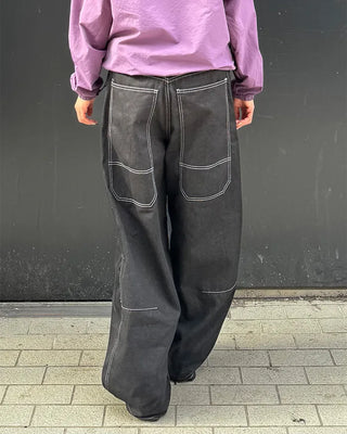 (Unisex) Color-block balloon denim pants