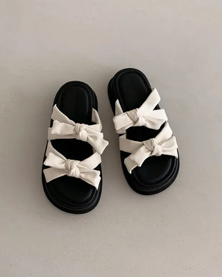Ribbon cushion platform mesh sandals