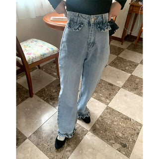Frill detail denim pants