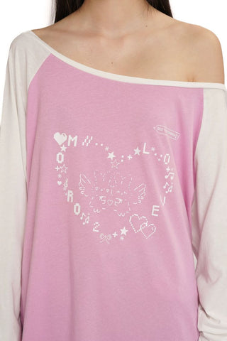 [Moromoro2] Y2K Bunny Print Wide Neckline Raglan  Tee