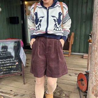 Two-pleat corduroy shorts
