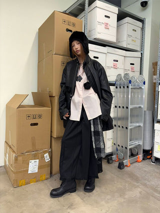 [NeverSeez] Padded PU Leather Trench Coat