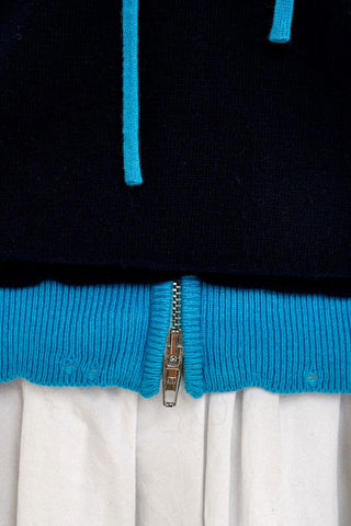 [Moromoro2] Patchwork Distressed Layered Hooded  Sweater