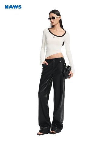 [NOTAWEAR] Matte Faux Leather Straight Leg  Pants