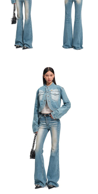 [NOTAWEAR] High-Waist Washed Slim Flare  Jeans