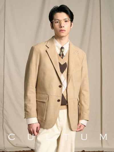 [CULTUM] Faux Suede Ivy Style Blazer Jacket
