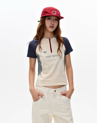 Half zipper sports short slim fit top