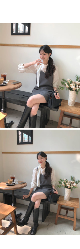 (2 colors) Basic Tie Blouse