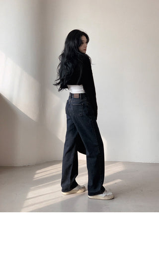 (basic/long) Fleece-lined wide-leg denim pants - 4 sizes