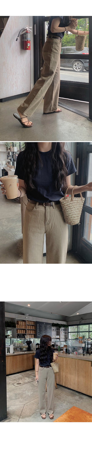 (basic/long) Mute Tone Shirring Denim Pants - 4 sizes
