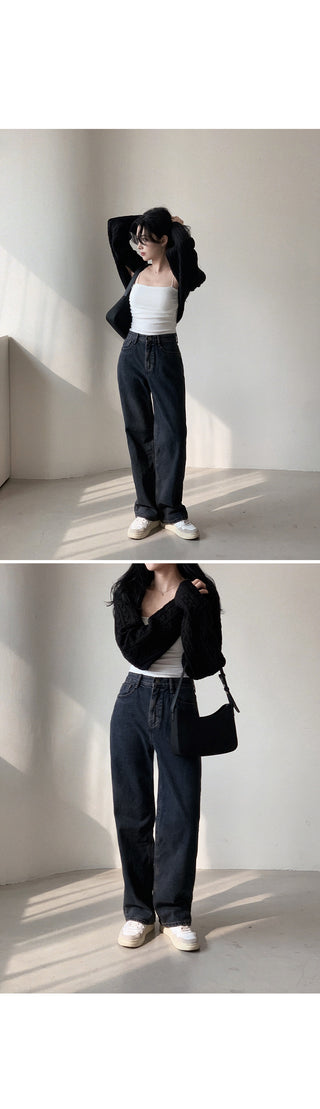 (basic/long) Fleece-lined wide-leg denim pants - 4 sizes