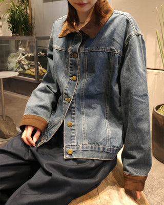 Corduroy Collar Neck Denim Jacket