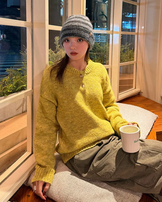 Henley neck round long knit
