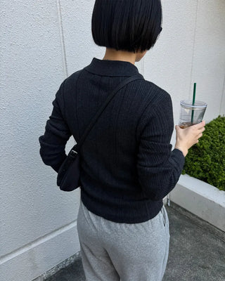 Button-up polo collar knit sweater