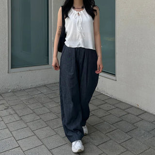 Denim linen wide-leg pants