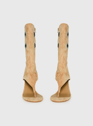 Situationship Eyelet Open Toe Heels Tan