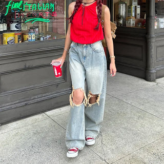 Vintage wide-leg denim pants