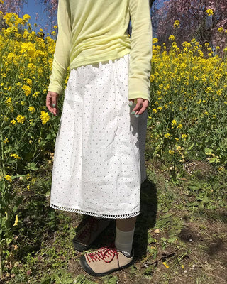 Vintage polka dot shirred midi skirt