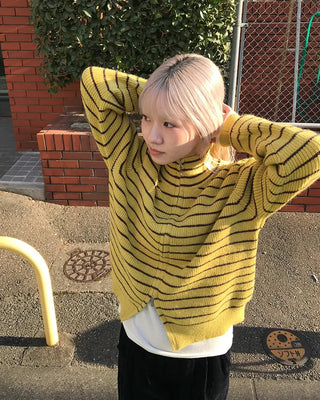 Striped knit zip-up