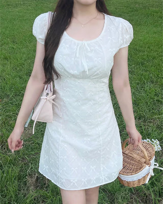Ribbon puff mini dress