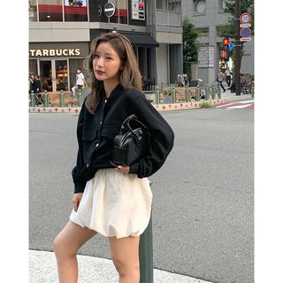 Shirred balloon mini skirt