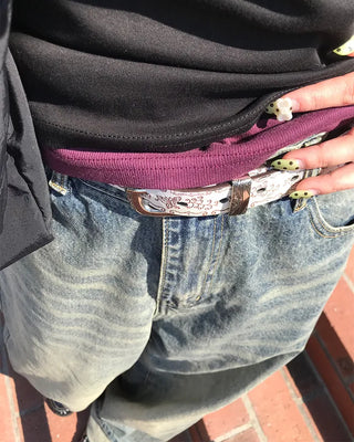Butterfly perforated leather belt